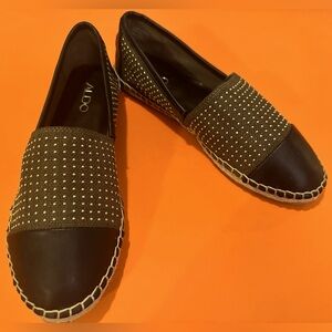 ALDO Olive Green & Black Gold Studded Espadrilles Sz 8 NWT